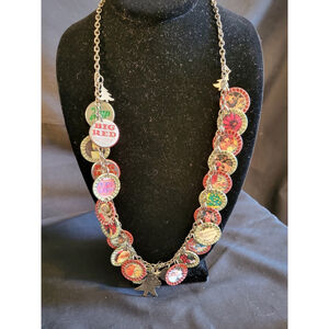 Vintage Boho Bottle Caps Christmas Necklace, One of A Kind!